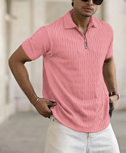 Herren Poloshirt – Regular Fit – Atmungsaktive Mischung – Strukturmuster – Zipperleiste