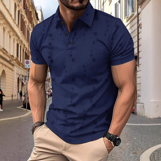 Herren Poloshirt – Slim Fit – Atmungsaktives Strickgewebe – Kurzarm – Dezentes Muster