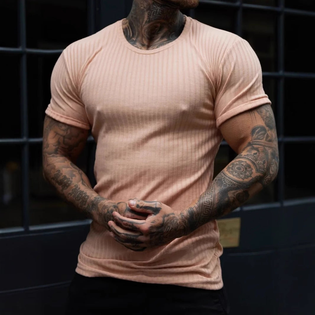 Herren T-Shirt – Slim Fit – Gerippte Struktur – Atmungsaktive Stretch-Faser – Rundhals