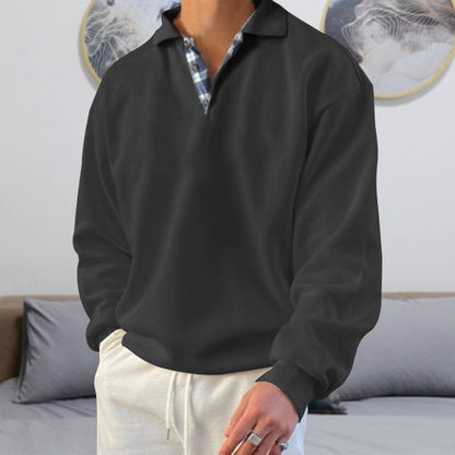 Herren Sweatshirt – Lockerer Schnitt – V-Ausschnitt mit Revers – Weiches Strickmaterial
