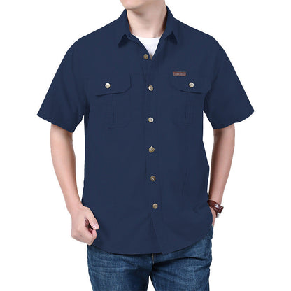 Herren Arbeitshemd Kurzarm – Relaxed Fit – Atmungsaktives Mischgewebe – Knopfleiste