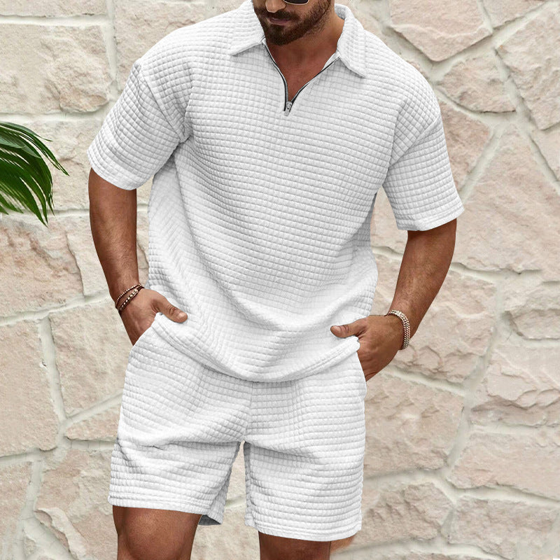 Herren Freizeitset – Naturfasern – Relaxed Fit – Zipper Shirt mit Shorts