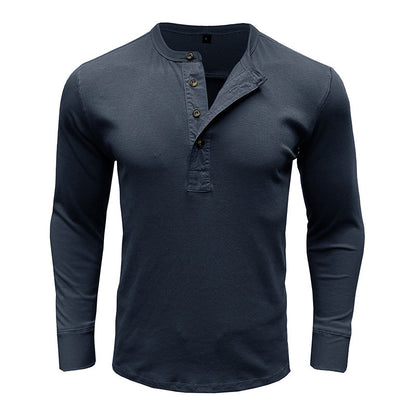 Herren Langarm-Henleyshirt – Baumwollmischung – Regular Fit – Knopfleiste Modern Casual