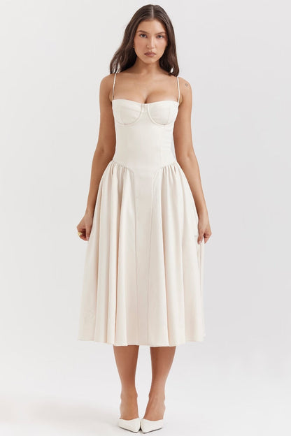 Damen Midikleid – Eleganter Schnitt – Spaghettiträger – Faltenrock – Luxury Fabric