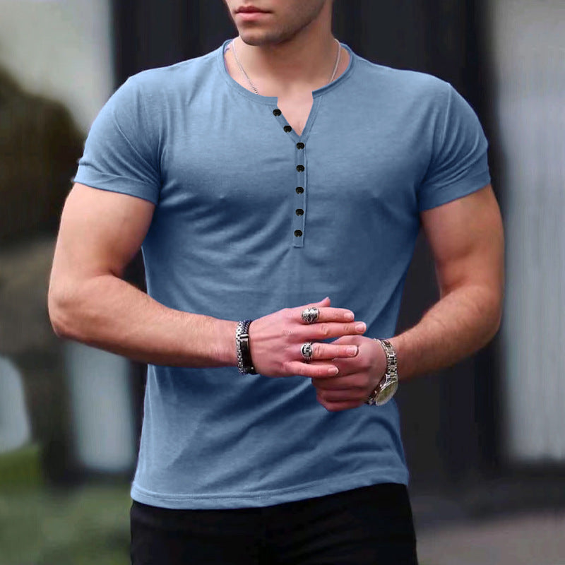Herren Henley T-Shirt – Slim Fit – Kurzarm – Weiches Strickgewebe – Atmungsaktiv