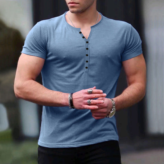 Herren Henley T-Shirt – Slim Fit – Kurzarm – Weiches Strickgewebe – Atmungsaktiv