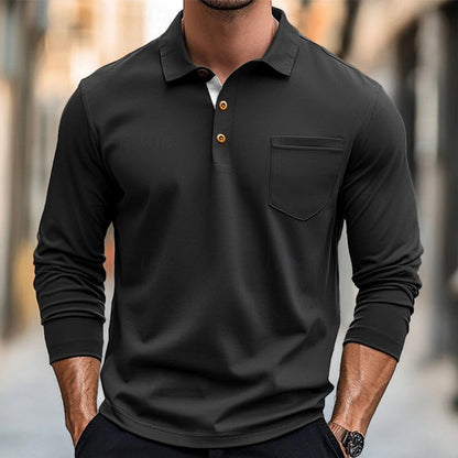 Herren Langarm Poloshirt – Slim Fit – Atmungsaktiv – Brusttasche – Stretch Baumwolle