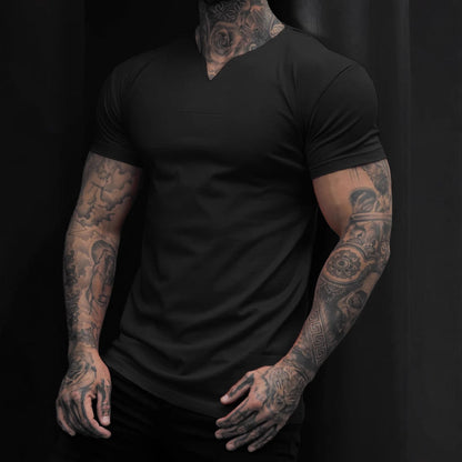 Herren V-Ausschnitt T-Shirt – Slim Fit – Atmungsaktives Stretchmaterial – Kurzarm