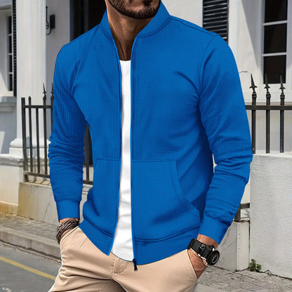 Herren Zip Jacke – Athletischer Schnitt – Strukturierter Stoff – Rippdetails – Taschen