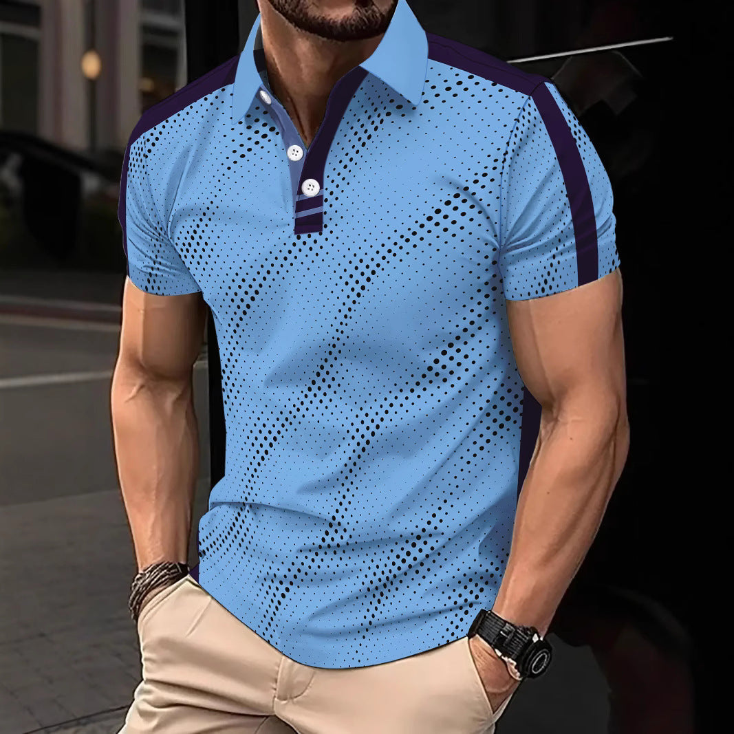 Herren Poloshirt – Slim Fit – Atmungsaktive Qualität – Grafikmuster – Sportliche Schulterstreifen