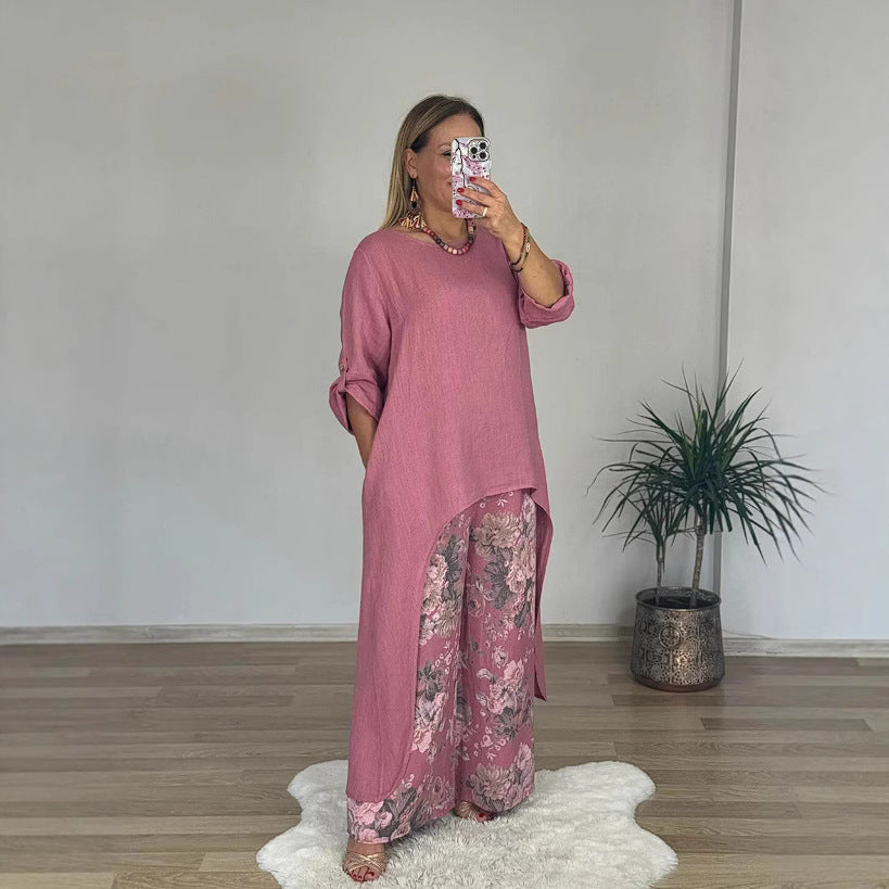 Women’s Tunic Top  Set – Relaxed Fit – Natural Fibers – Long Sleeve – High-Low Hem