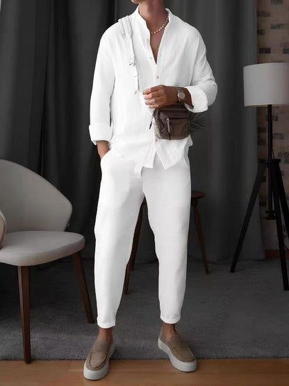 Herren Freizeit Set – Linnen-Mix – Relaxed Fit – Hemd mit Knöpfen & Tapered Hose