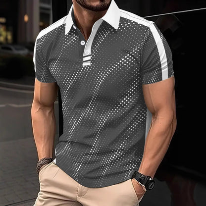 Herren Poloshirt – Slim Fit – Atmungsaktive Qualität – Grafikmuster – Sportliche Schulterstreifen