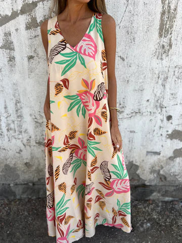 Damen Maxikleid – Luftiger A-Linien Schnitt – Ärmellos – Atmungsaktives Gewebe