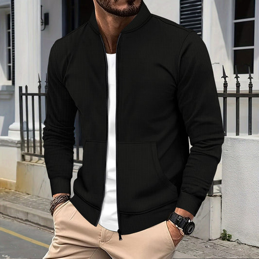 Herren Zip Jacke – Athletischer Schnitt – Strukturierter Stoff – Rippdetails – Taschen