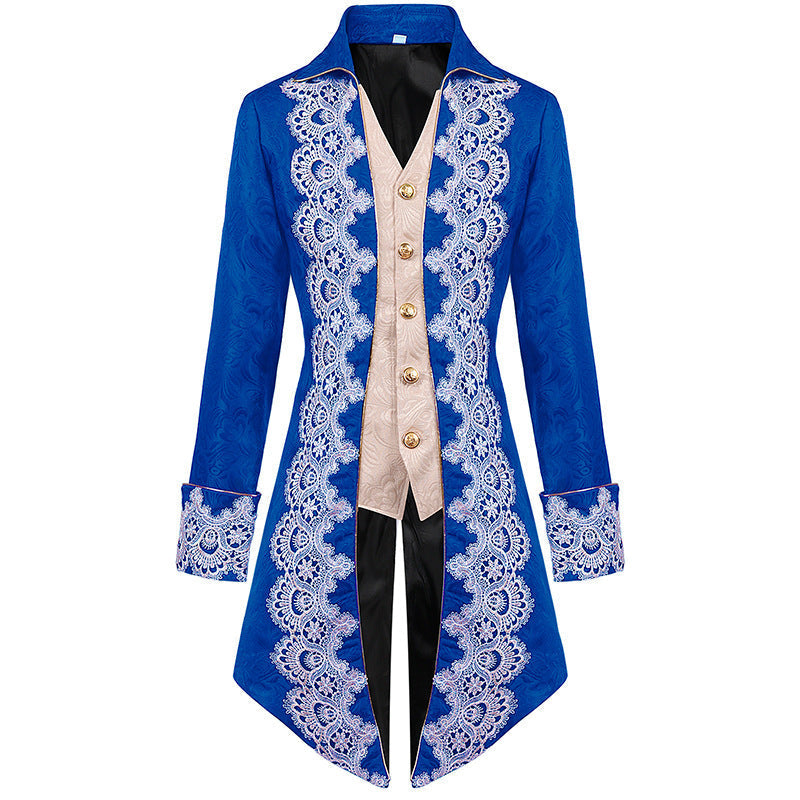 Herren Mantel – Mittelalter Stil – Strukturierter Schnitt – Goldknöpfe & Spitze