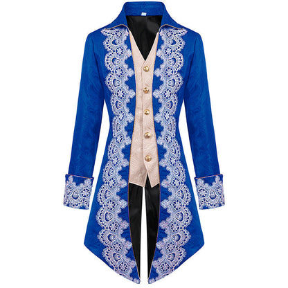 Herren Mantel – Mittelalter Stil – Strukturierter Schnitt – Goldknöpfe & Spitze