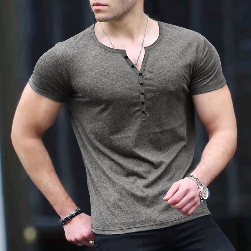 Herren Henley T-Shirt – Slim Fit – Kurzarm – Weiches Strickgewebe – Atmungsaktiv