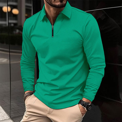 Herren Sport Langarmshirt – Slim Fit – Stretchmaterial – Atmungsaktiver Reißverschlusskragen
