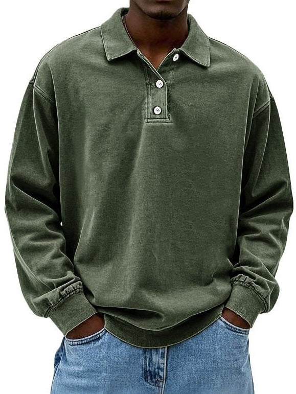 Herren Poloshirt – Langarm – Relaxed Fit – Knopfleiste – Natürliche Fasern