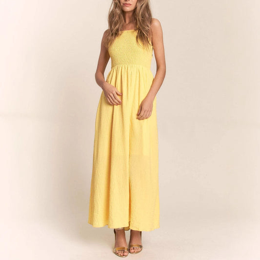 Damen Maxikleid – A-Linien Schnitt – Spaghettiträger – Elastisches Oberteil – Luftiger Stoff