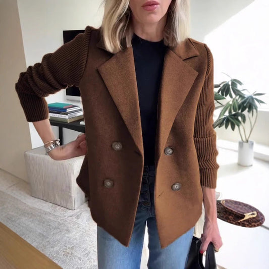 Damen Blazer – Oversized Fit – Doppelreiher – Gerippte Ärmel – Weiche Struktur