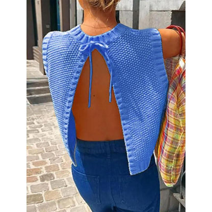 Damen Strick Tanktop – Lockerer Schnitt – Ärmellos – Rippenabschlüsse – Atmungsaktiv