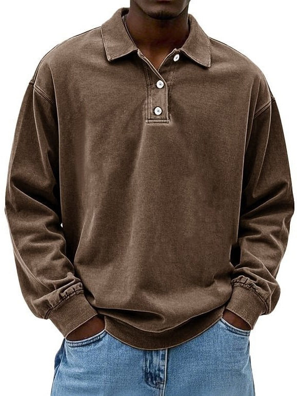 Herren Poloshirt – Langarm – Relaxed Fit – Knopfleiste – Natürliche Fasern