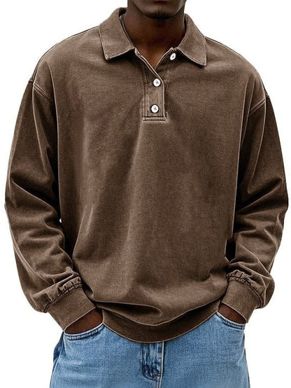 Herren Poloshirt – Langarm – Relaxed Fit – Knopfleiste – Natürliche Fasern