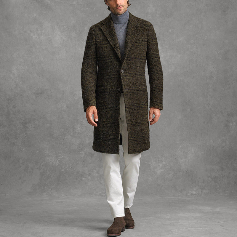 Herren Mantel – Tailored Fit – Wollstruktur – Notch-Revers – Mid-Length Elegant