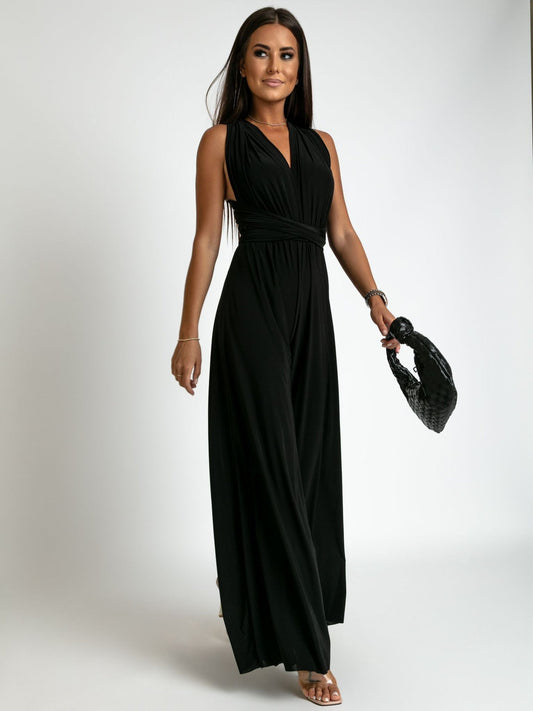 Damen Jumpsuit – Atmungsaktiver Stoff – Ärmellos – Wickel-V-Ausschnitt – Weites Bein