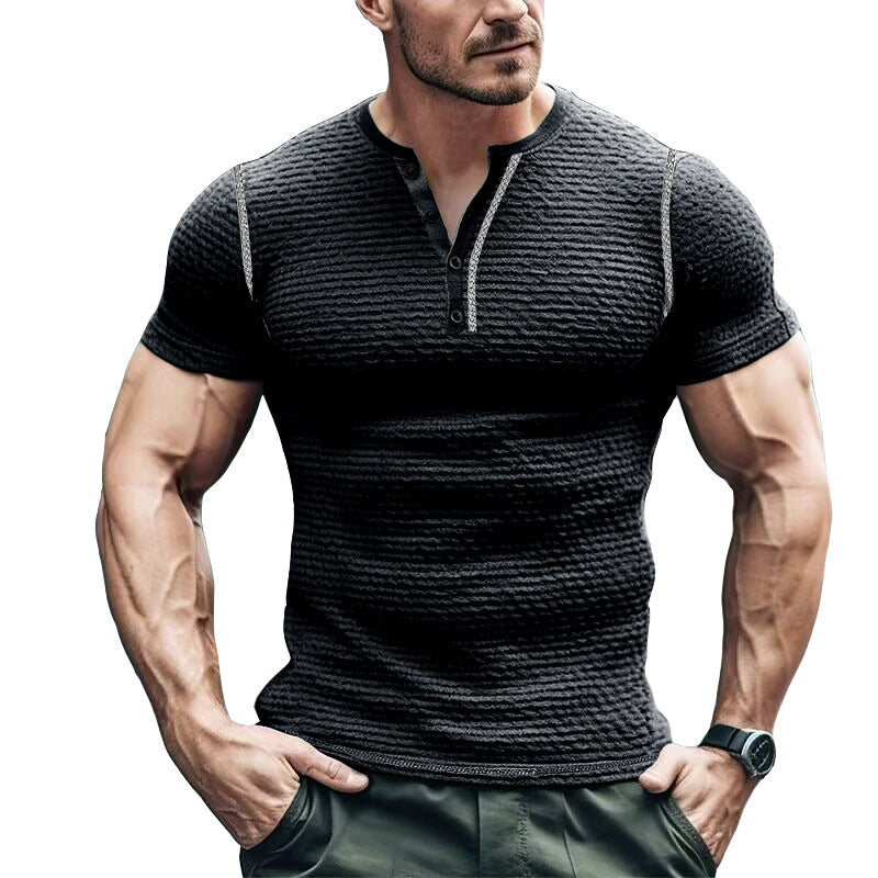 Herren Henley T-Shirt – Schlanke Passform – Waffelstruktur – Knopfkragen Casual