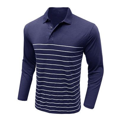 Herren Polohemd Langarm – Slim Fit – Strickstoff – Elegantes Streifenmuster