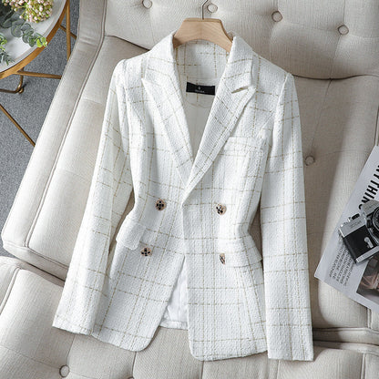 Damen Blazer – Taillierter Schnitt – Tweedoptik – Doppelreihig – Zierknöpfe