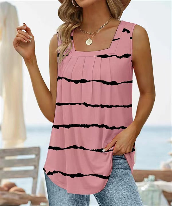 Damen Top ärmellos – Lockere Passform – Atmungsaktives Material – Blumenmuster