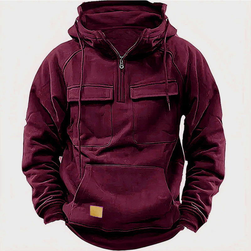 Herren Hoodie – Oversize Passform – Cottonmix – Half-Zip – Utility- und Kängurutaschen
