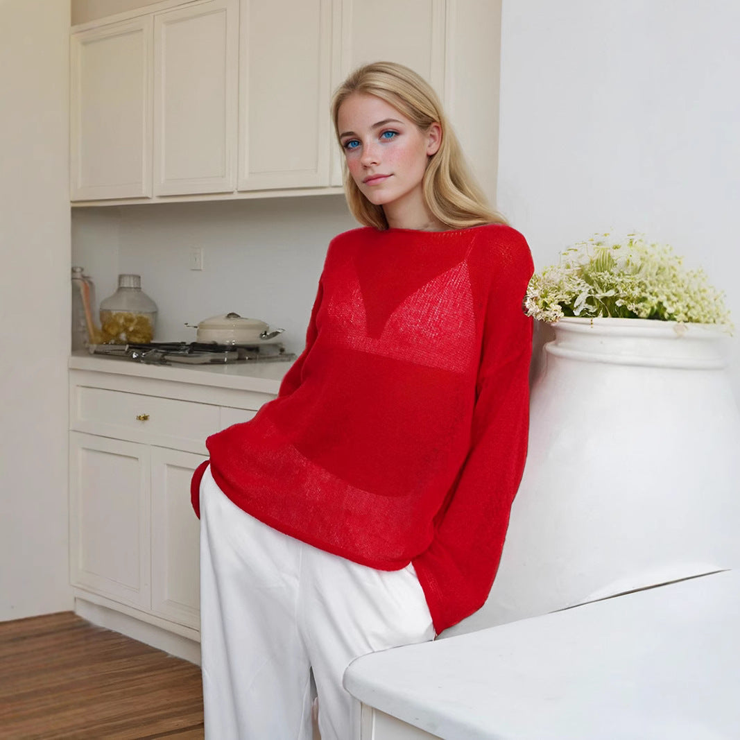 Damen Strickpullover – Leichtes Oversize Design – Lange Ärmel – Rundhalsausschnitt Casual