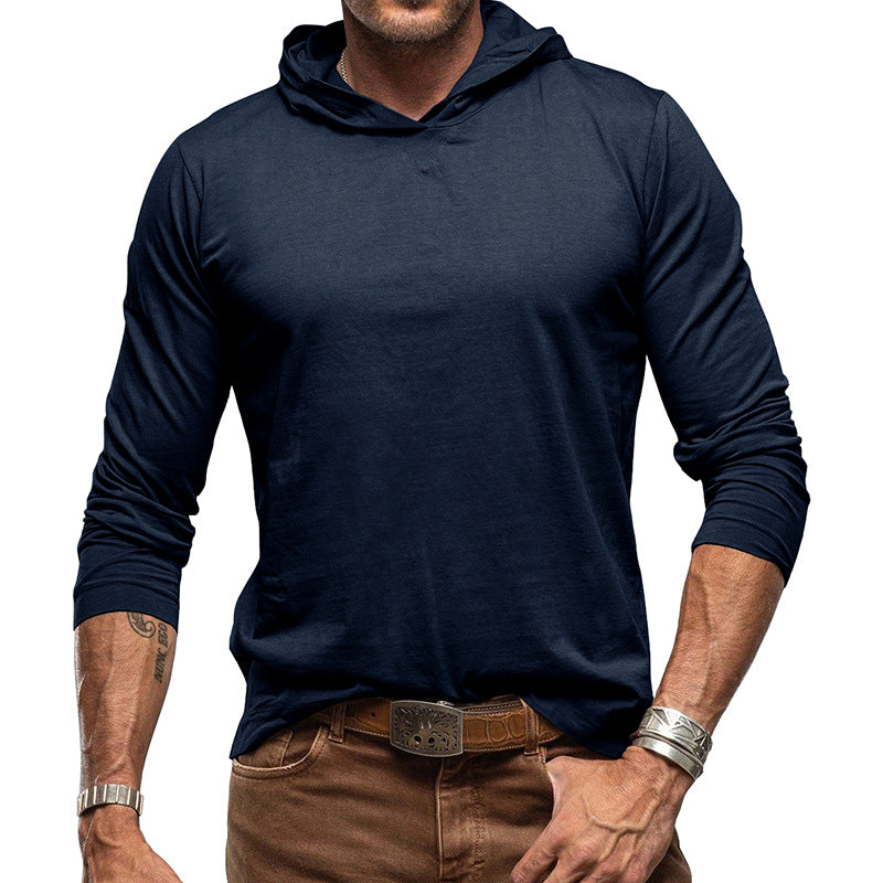Herren Hoodie-T-Shirt – Baumwollmix – Relaxed Fit – Langarm Freizeitoberteil