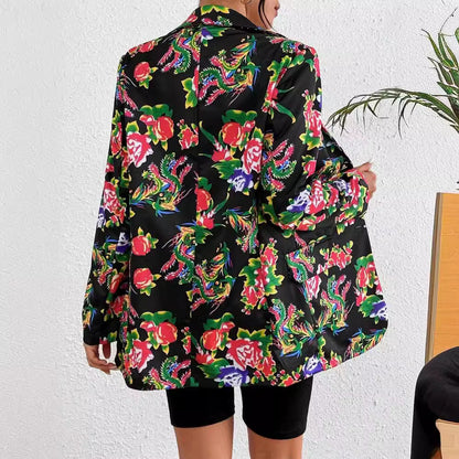 Damen Blazer – Slim Fit – Luxusstoff – Florales Muster – Ein-Knopf – Hüftlang