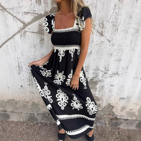 Damen Maxikleid – Luftiges Design – Smock-Oberteil – Rüschenärmel – Eleganter Schnitt