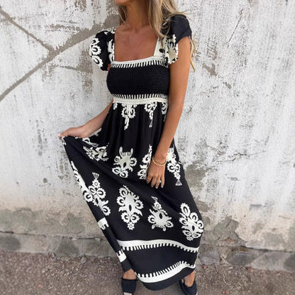 Damen Maxikleid – Luftiges Design – Smock-Oberteil – Rüschenärmel – Eleganter Schnitt