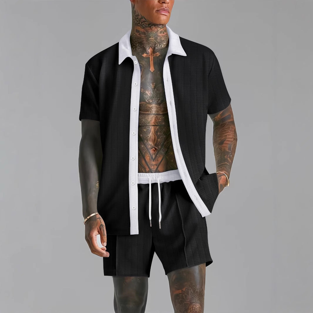 Herren Set aus Hemd und Shorts – Relaxed Fit – Atmungsaktive Mischung – Kurzarm – Elastischer Bund