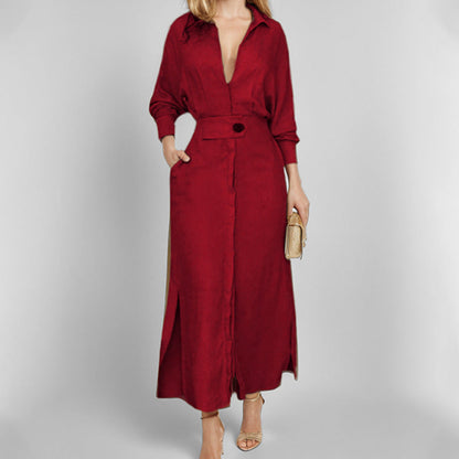 Damen Kleid – Hemdblusenkleid – Linnen – Taillierte Passform – Asymmetrischer Saum