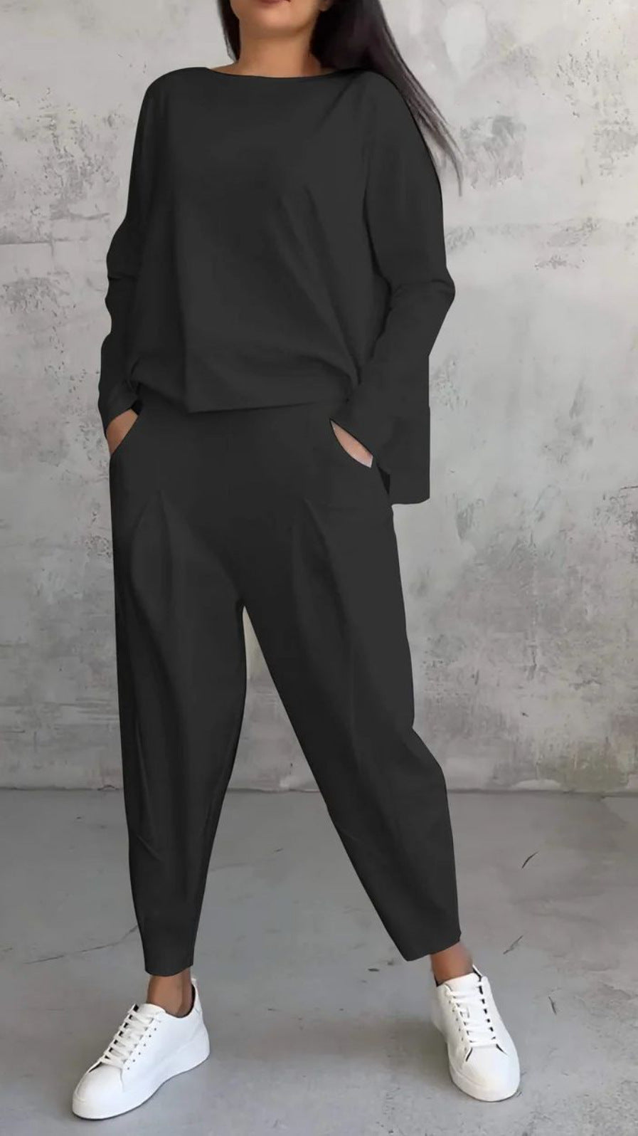 Damen Anzug Zweiteilig – Slim Fit – Rundhals Longsleeve – Tapered Hose – Atmungsaktiver Mix