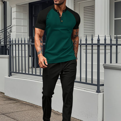 Herren Kurzarmhemd – Slim Fit – Atmungsaktiv – Raglanärmel – Knopfleiste