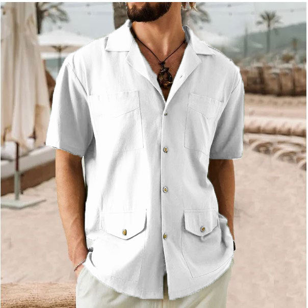 Herren Kurzarmhemd – Relaxed Fit – Natürliche Fasern – 4 Taschen – Reverskragen