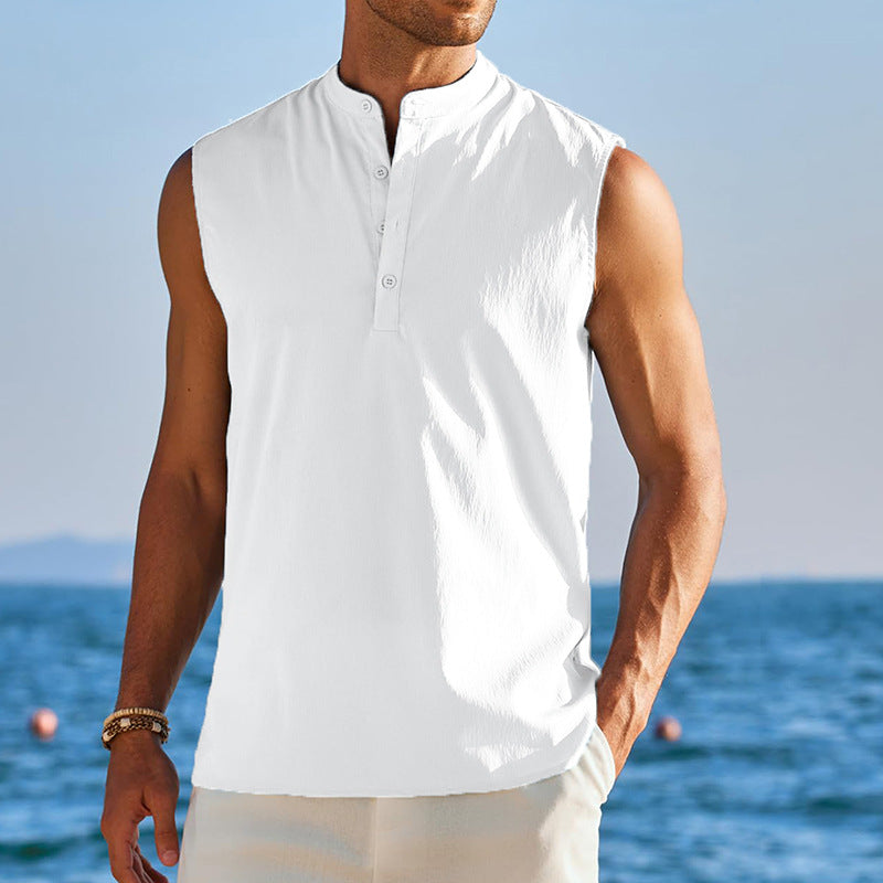 Herren Weste – Atmungsaktive Mischung – Stehkragen – Halb-Knopfleiste – Casual Fit