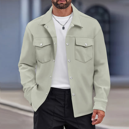 Herren Jacke – Moderner Schnitt – Wolloptik – Knopfverschluss – Brusttaschen