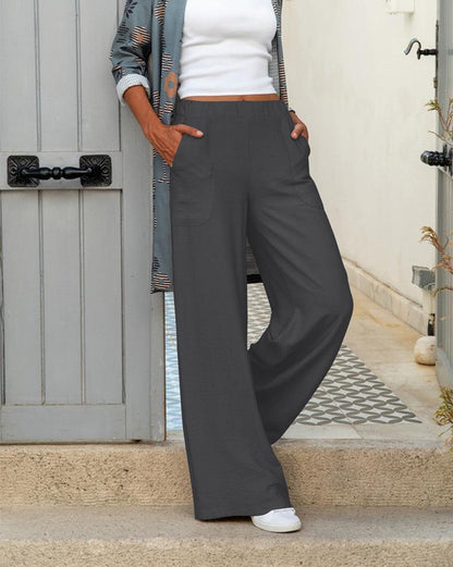 Damen Weite Hose – Lockerer Schnitt – Elastischer Bund – Luftiges Material – Alltag
