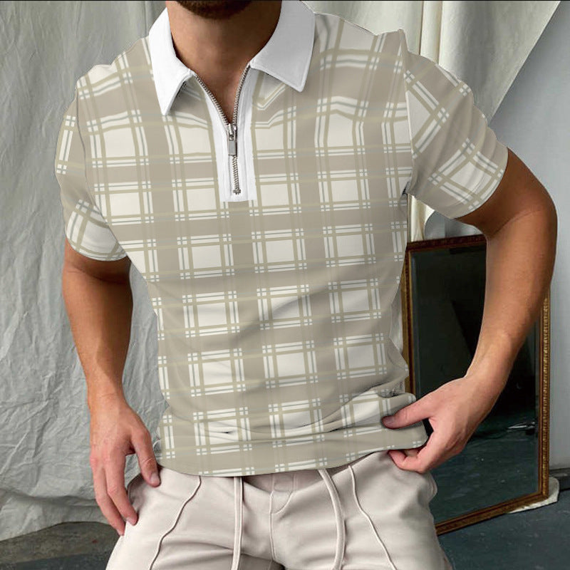 Herren Poloshirt – Slim Fit – Atmungsaktiv – Kurzarm – Karomuster – Zipperkragen